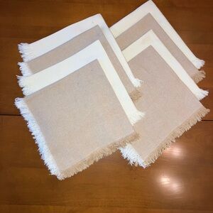 Set of 8 Fringed Cloth Napkins Tan & Cream Neutral